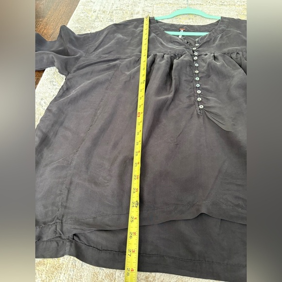 Free People Live To Tell Black Silk Button Front Long Sleeve Oversized Blouse - Picture 9 of 12